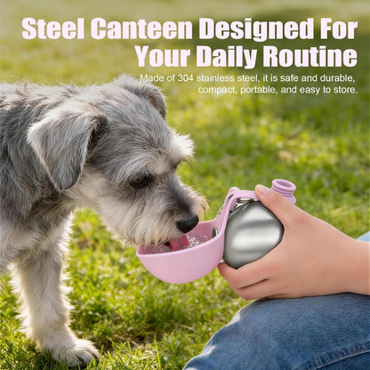 Stainless Steel 10oz Portable Dog Water Bottle with Integrated Bowl - No-Spill Travel Dispenser for Small Dogs, Ideal for Walking and Hiking