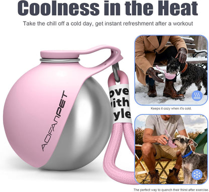 Stainless Steel 10oz Portable Dog Water Bottle with Integrated Bowl - No-Spill Travel Dispenser for Small Dogs, Ideal for Walking and Hiking