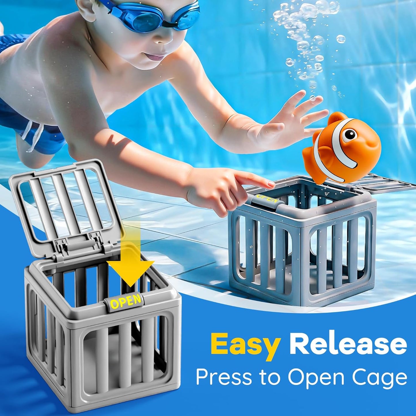 Kids Pool Diving Toys, Water Swimming Dive Pool Game, Toddler Bath Toy Play Set W/ Fish Box Floating Animals, Fun Outdoor Beach Lake Swim Summer Party Gift 3 4 5 6 7 8 10 12 Year Old Boy Girl