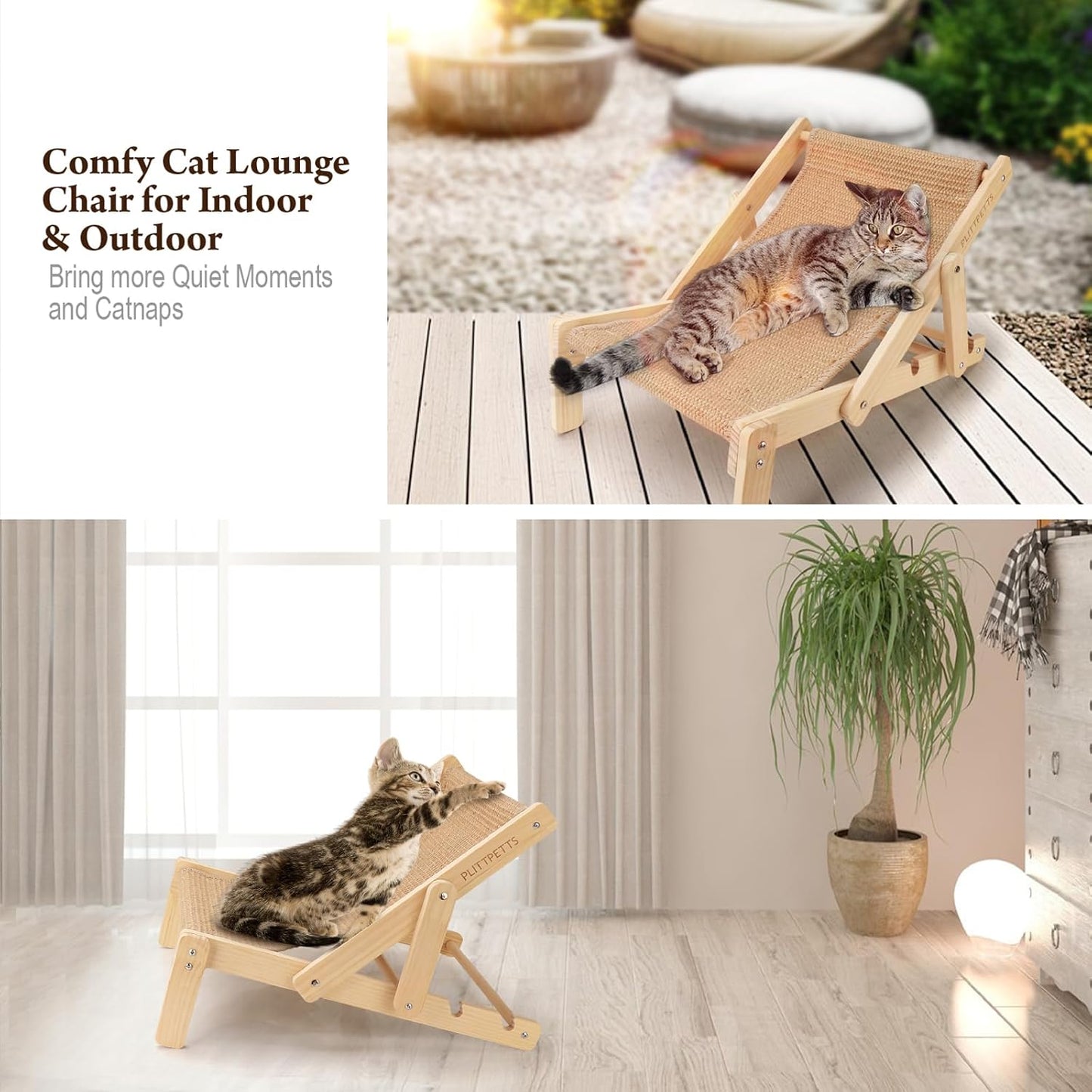 Sisal Cat Scratcher Bed with Adjustable 4-Position for Cats Scratcher Lounge, 2 in 1 Cat Sisal Chair for Indoor Cats Hammock for Scratching Pad, Natural Lounger Chair