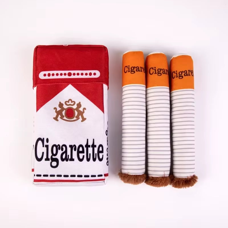 Creative Cigarette Interactive Fun Plush Chewable Cigarette Case Good Gift Grinding Teeth Squeak Dog Accessories for Dogs Toys